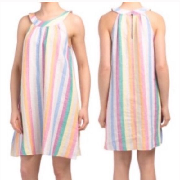 C&C California pastel striped linen halter dress coastal size medium - Picture 1 of 10